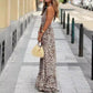 Women’s Sexy Leopard Print Backless Halter Long Dress